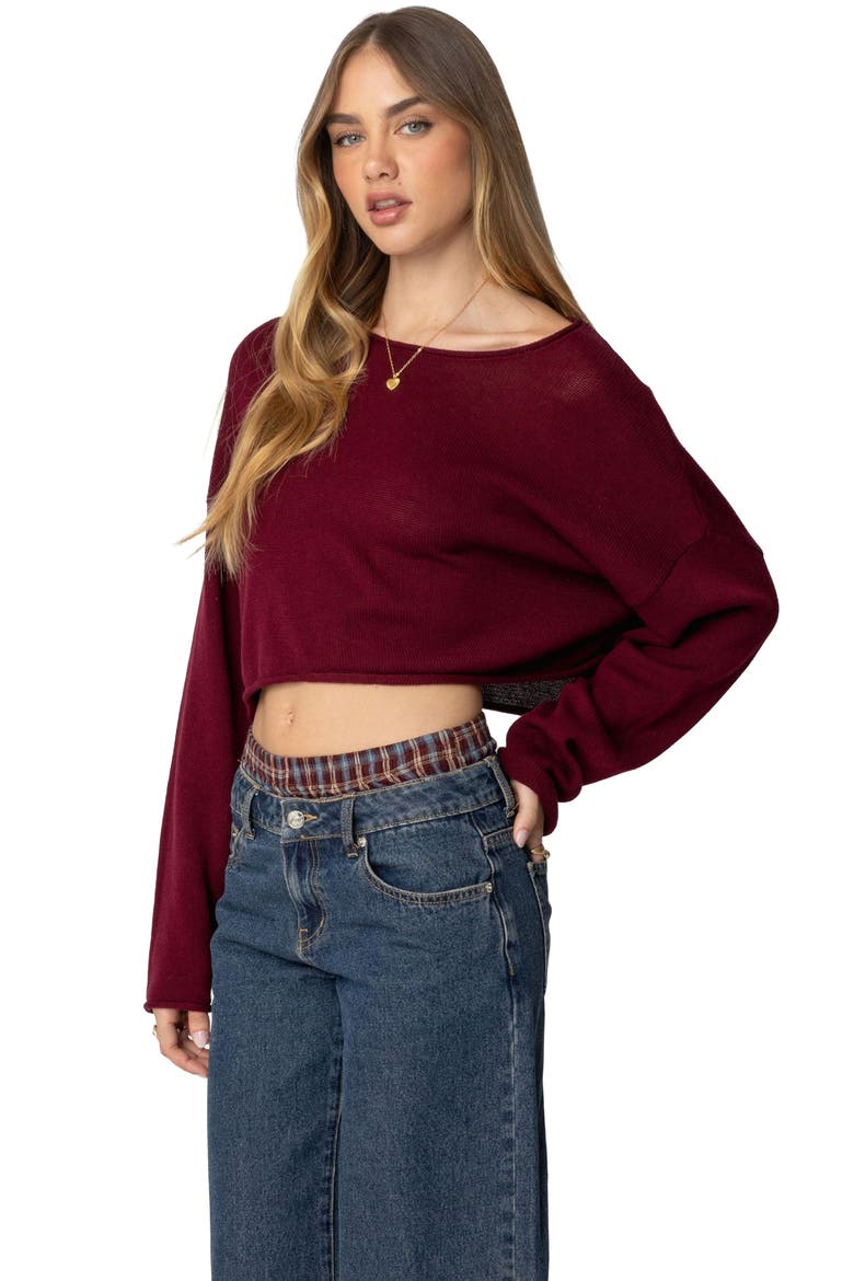 Shyrah Oversize Crop Sweater, Alternate, color, BURGUNDY