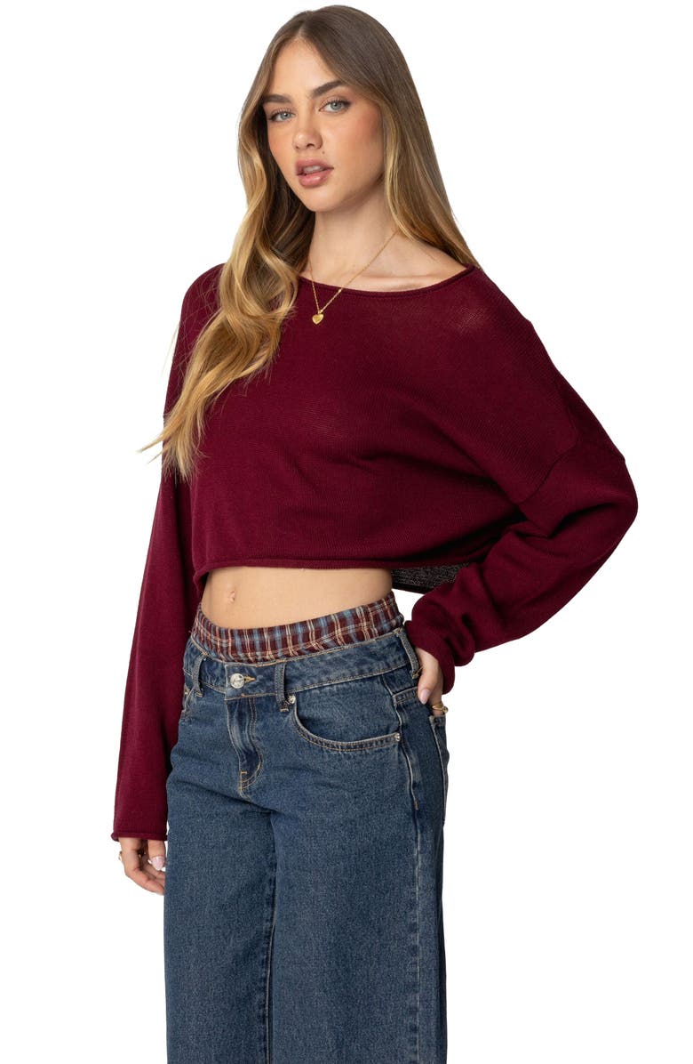 EDIKTED Shyrah Oversize Crop Sweater, Alternate, color, Burgundy