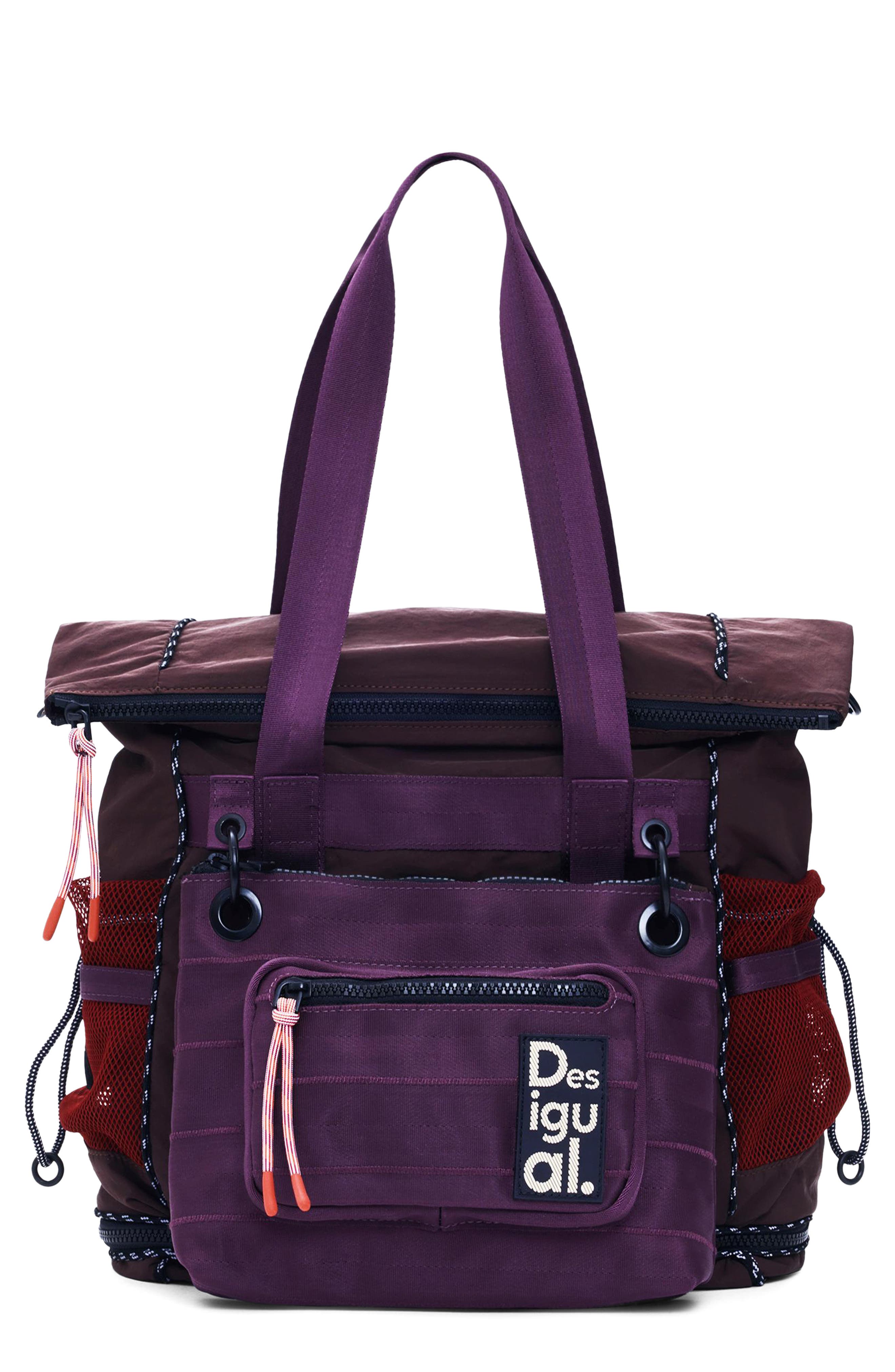 Desigual Large Voyager Nylon Backpack, Main, color, Burgundy