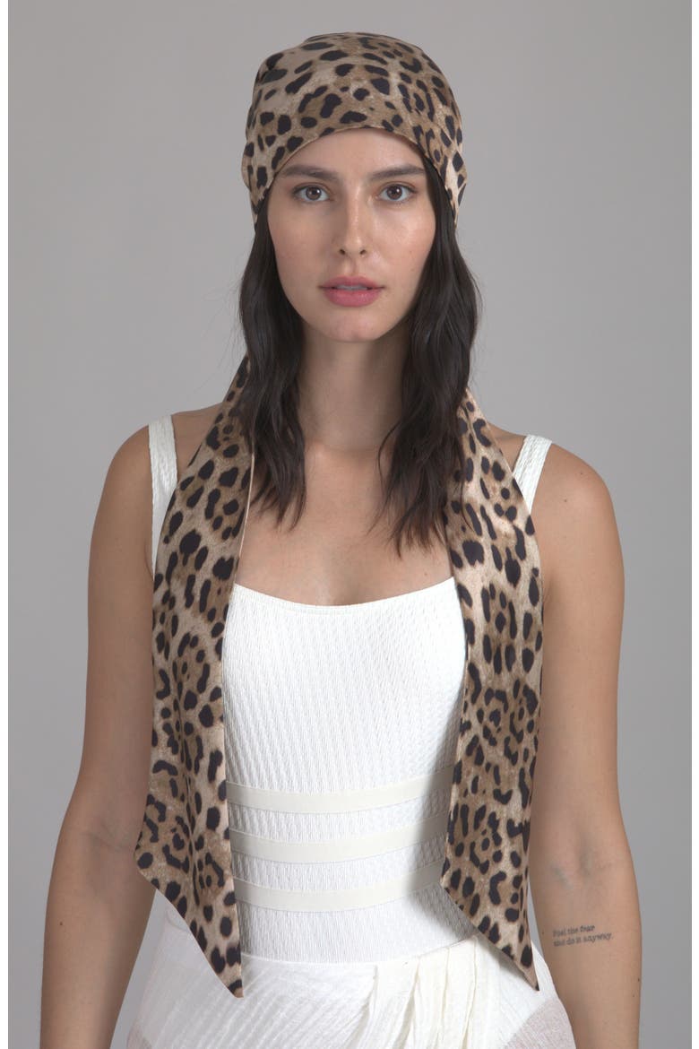 Gigi Satin Head Wrap, Alternate, color, CAMEL/ BLACK