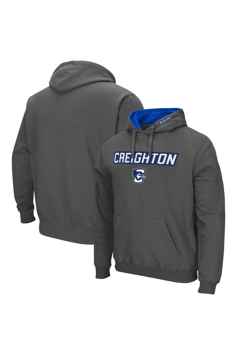 Men's Colosseum Charcoal Creighton Bluejays Arch and Logo Pullover Hoodie, Main, color, Charcoal