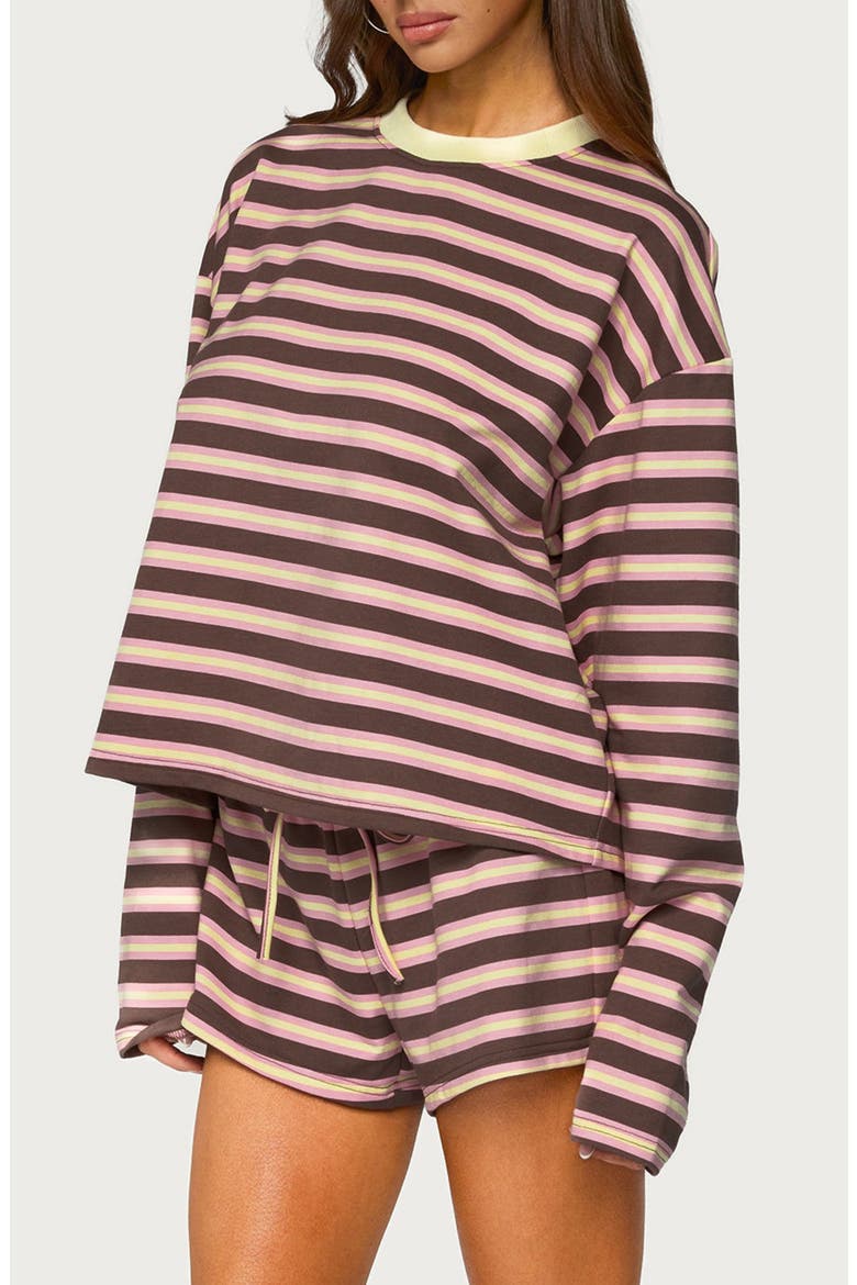 Blanchy Striped Long Sleeve T-Shirt, Alternate, color, PINK-AND-BROWN