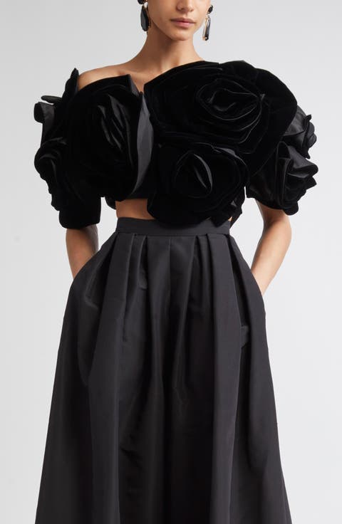 Draped Flower Velvet Crop Top