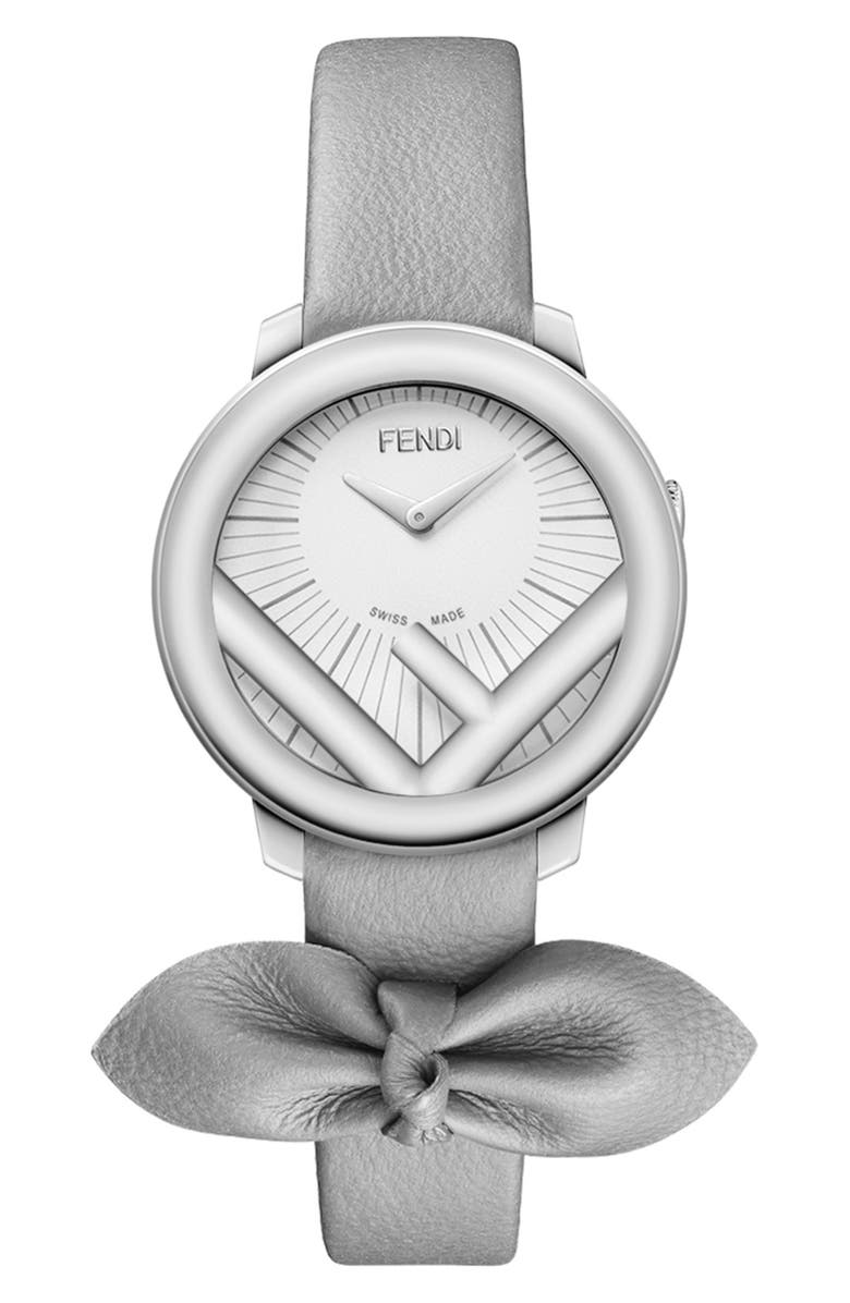 Fendi Run Away Bow Leather Strap Watch, 28mm, Main, color, 