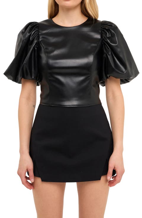 Puff Sleeve Faux Leather Crop Top