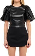 Endless Rose Puff Sleeve Faux Leather Crop Top