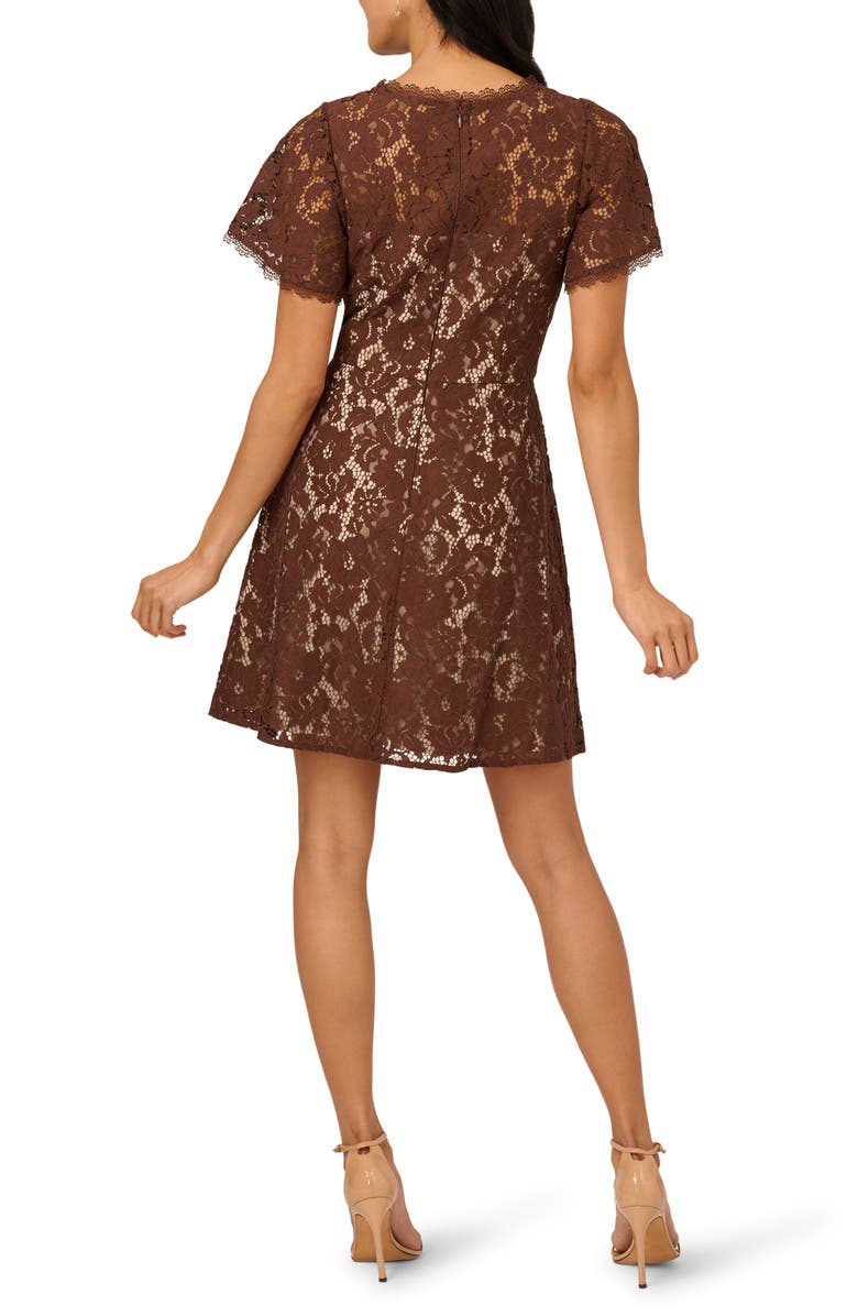 Adrianna Papell Flutter Sleeve Lace Dress, Alternate, color, Espresso
