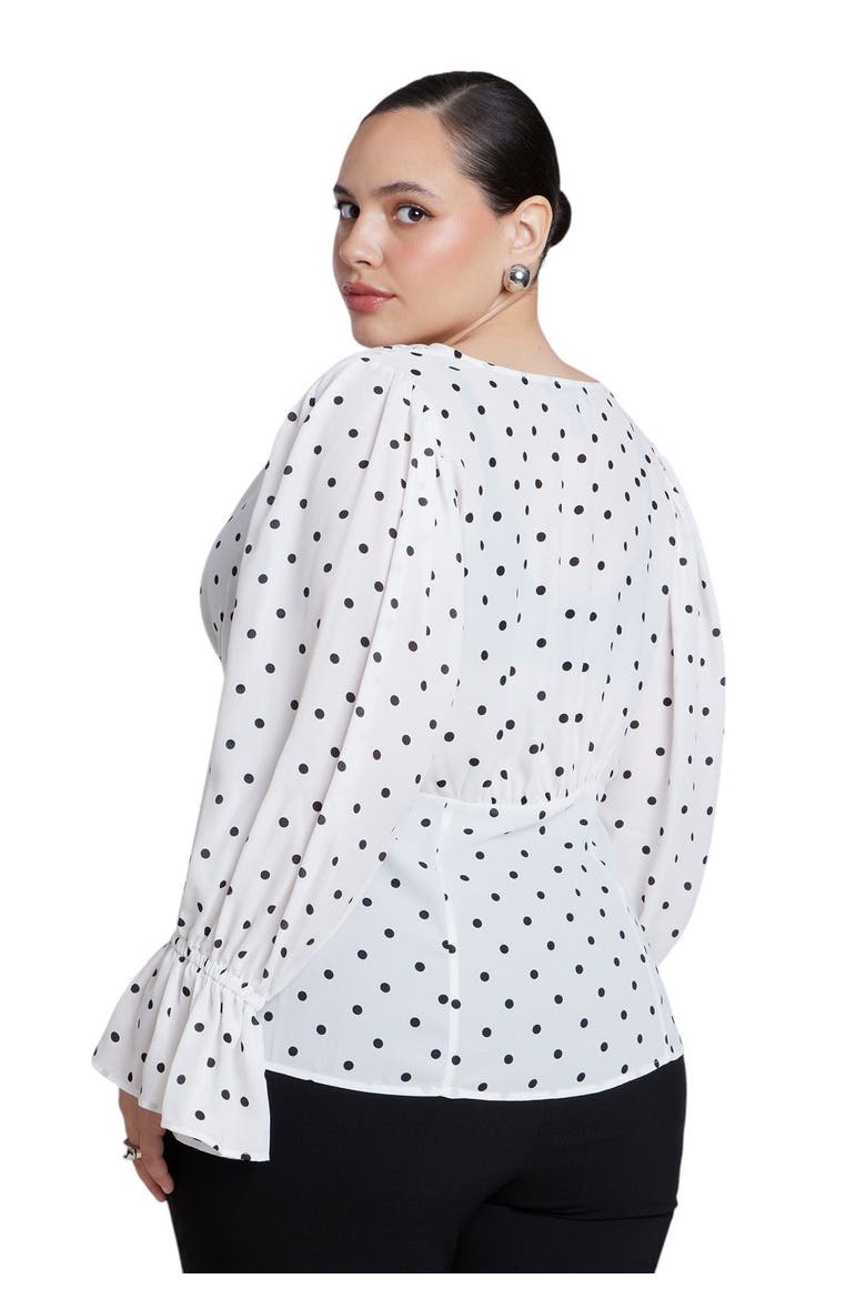 Printed Puff Sleeve Top (plus), Alternate, color, CREAM AND BLACK DOT