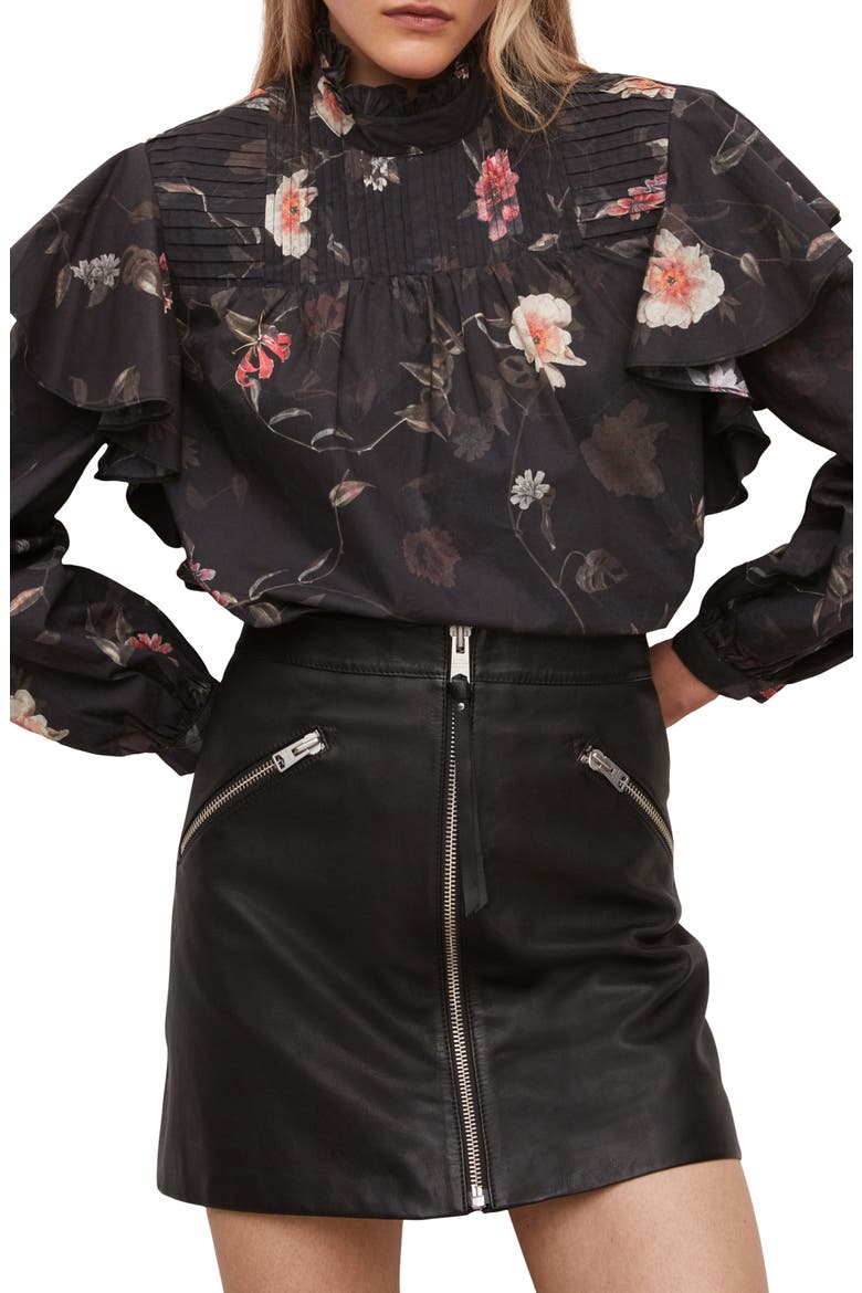 Bluma Kaneshon Ruffle Blouse, Main, color, BLACK