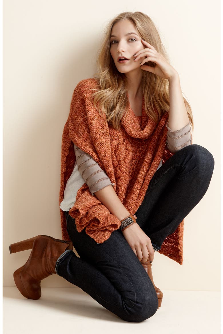 'Popcorn Diamond' Poncho, Alternate, color, SPICE HEATHER