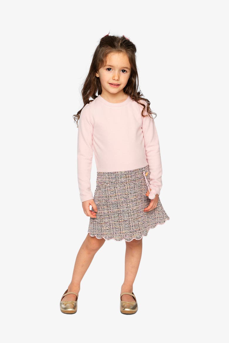 Bi-Material Brushed Rib Jacquard Knit A-Line Dress, Alternate, color, Pink and Black Knit