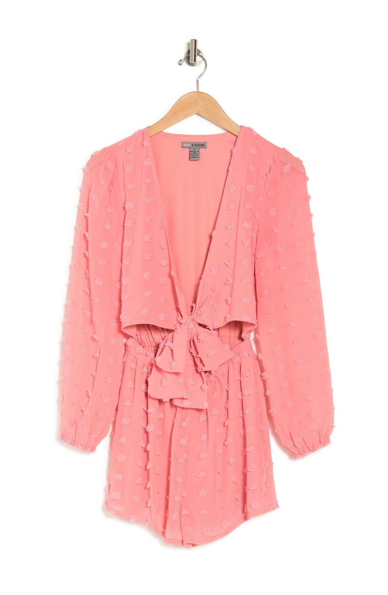 Love By Design Priyanka Swiss Dot Chiffon Front Tie Romper, Alternate, color, Rose Petal