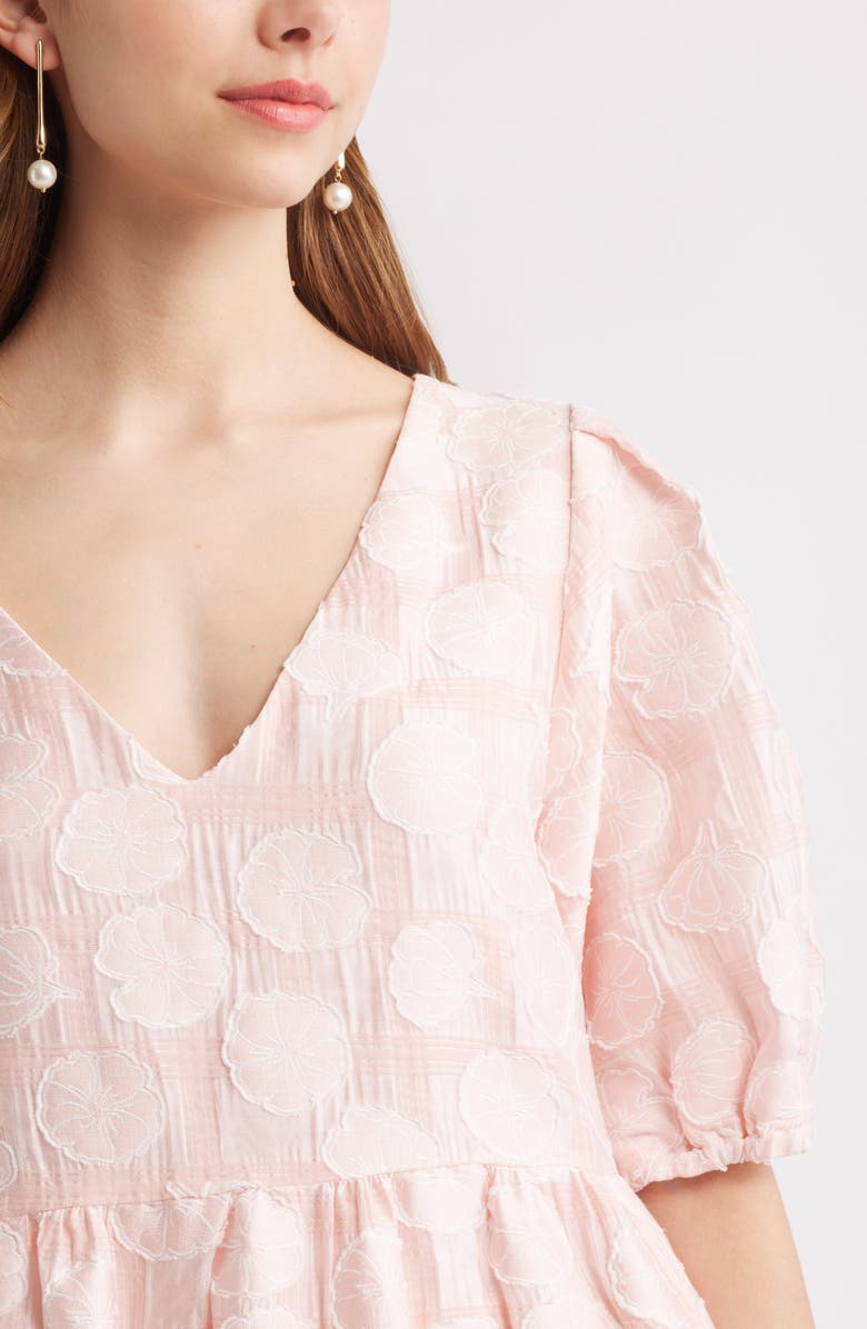 Chelsea28 Puff Sleeve Jacquard Tiered Minidress, Alternate, color, Pink