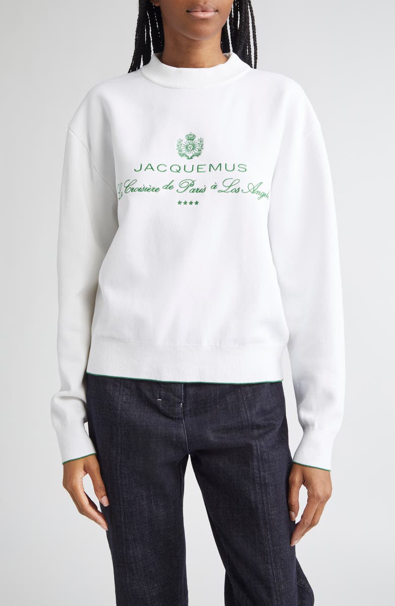 Jacquemus La Maille Venice Embroidered Sweatshirt, Main, color, Hotel Address White