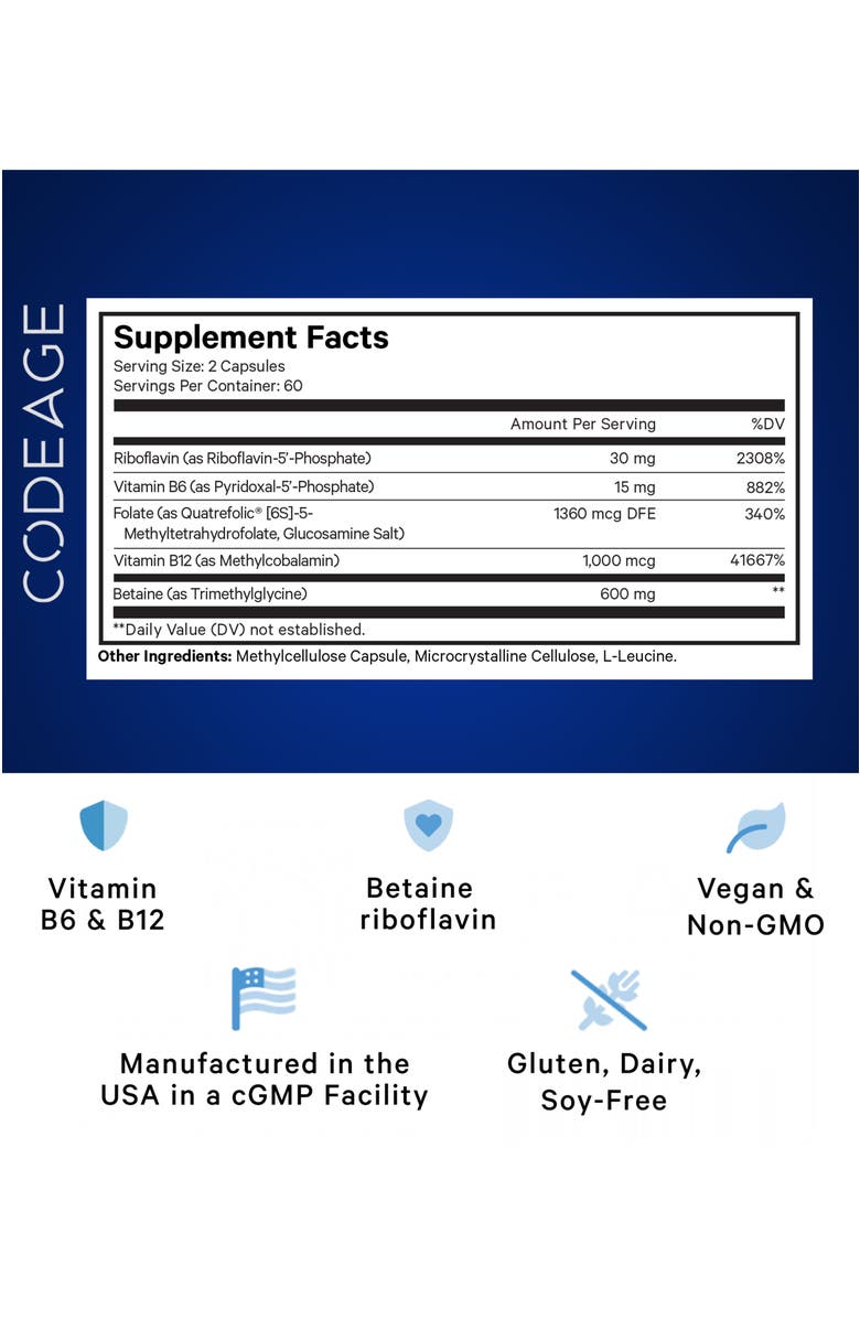 Codeage Methylfolate B Complex - Folate Riboflavin B6 & B12, Alternate, color, White