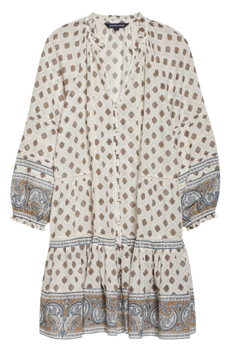 Veronica Beard Belissa Puff Sleeve Cotton Blend Dress, Alternate, color, Dove Multi