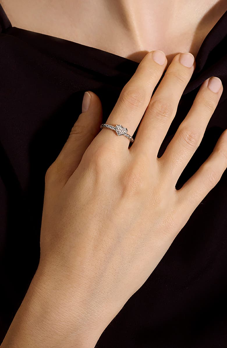 John Hardy Diamond Pavé Heart Ring, Alternate, color, Silver