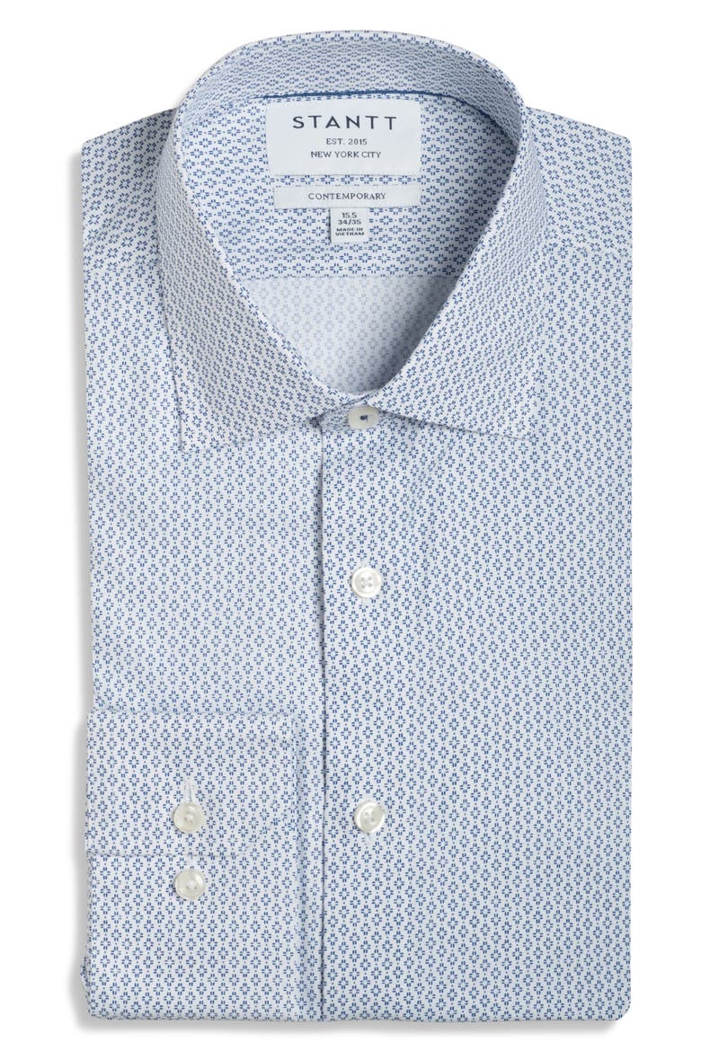 Contemporary Fit Abstrat Geo Performance Dress Shirt, Main, color, NAVY/ WHITE