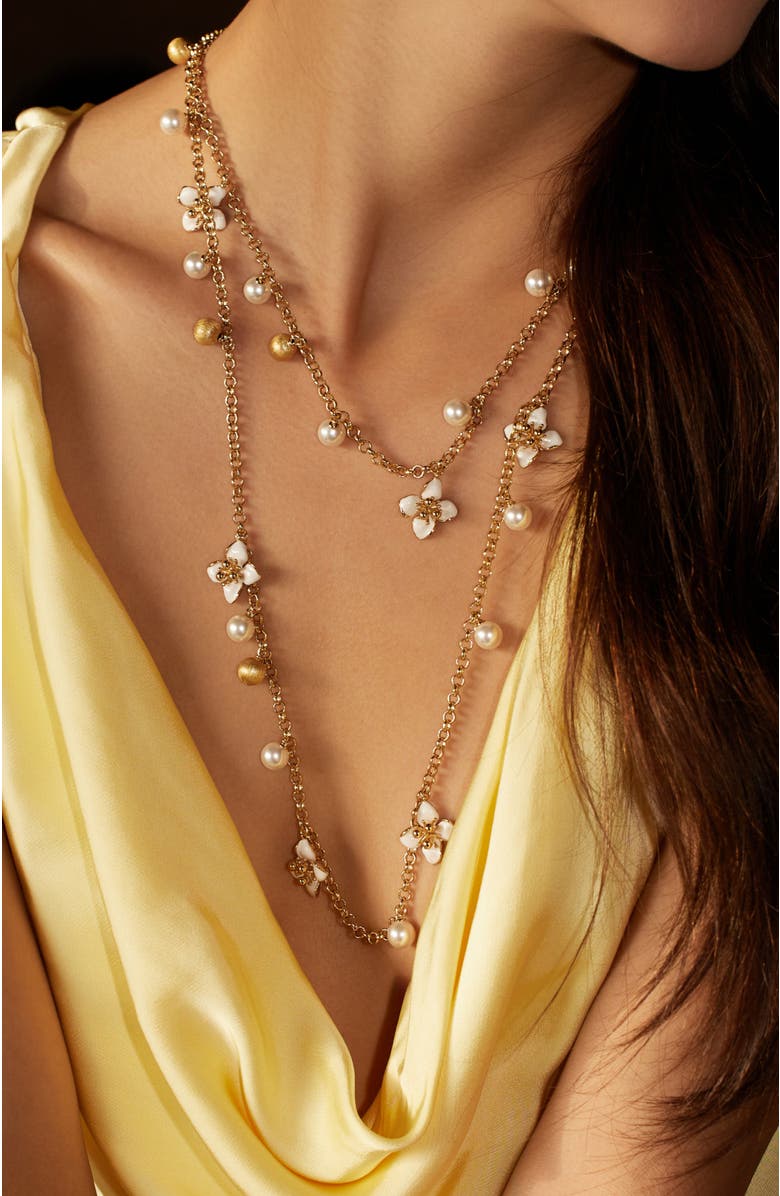 RETRO CHIC Iris Blossom Necklace, Alternate, color, White & Gold