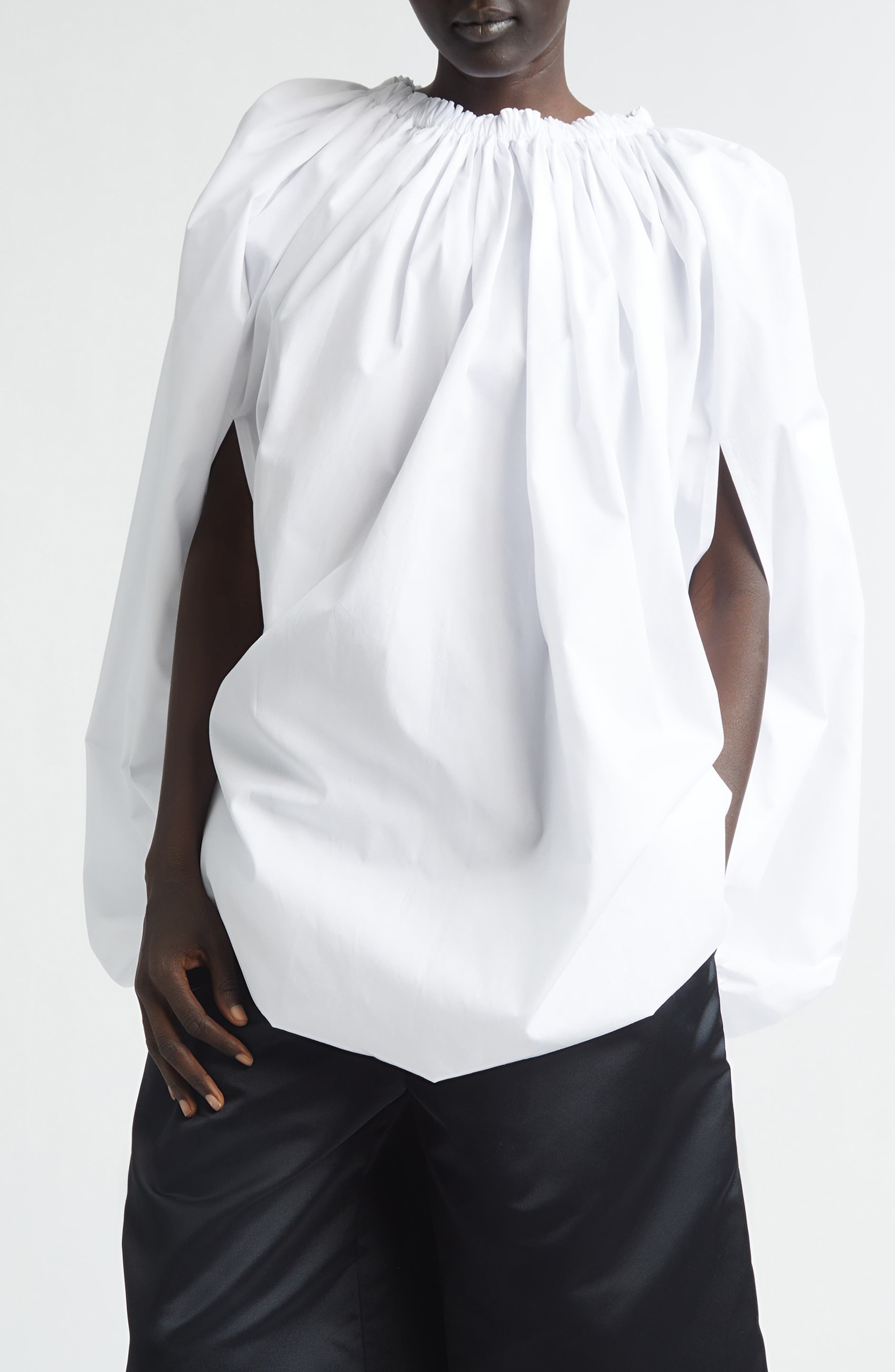 Gathered Cotton Broadcloth Cocoon Top