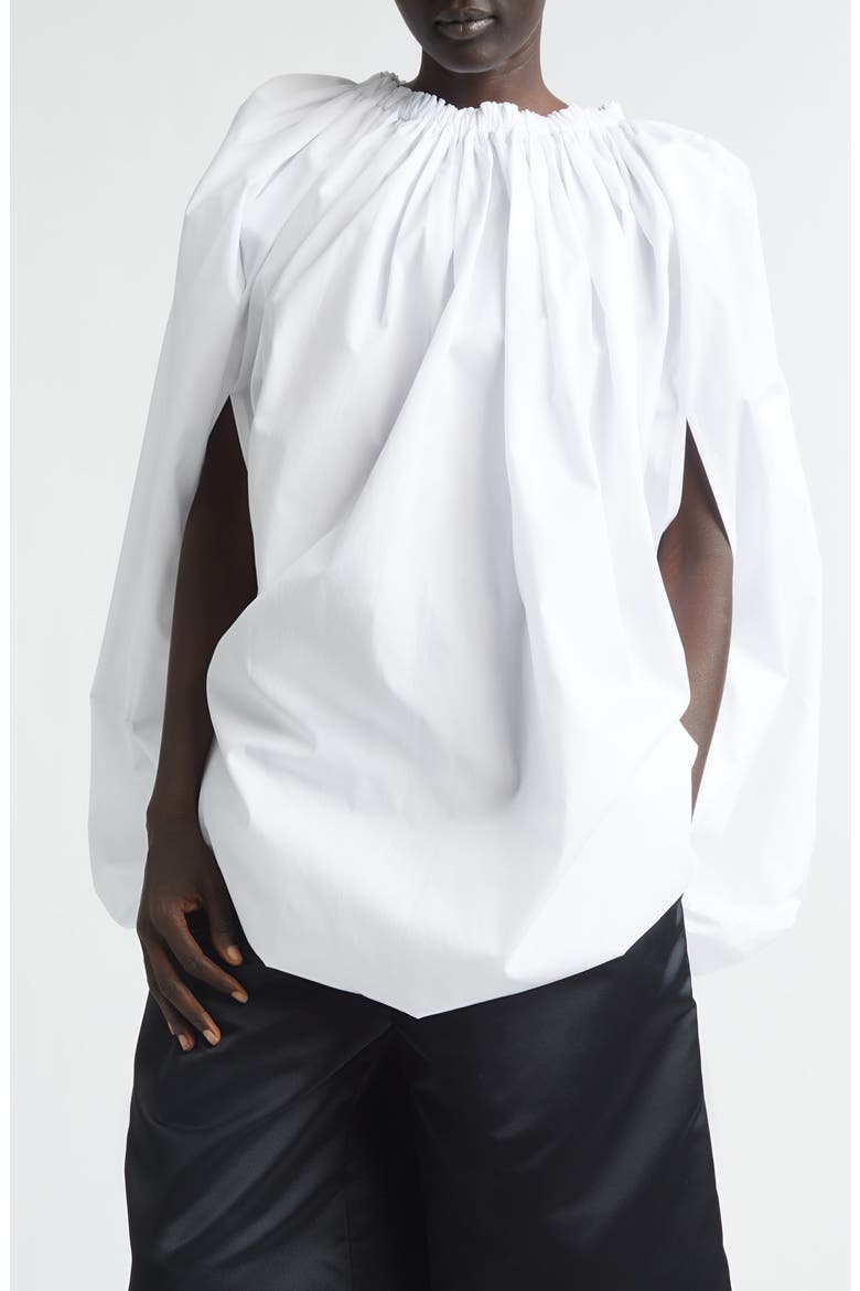 Gathered Cotton Broadcloth Cocoon Top, Main, color, WHITE