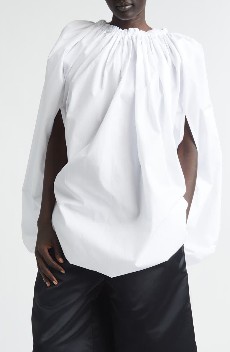 Comme des Garçons Gathered Cotton Broadcloth Cocoon Top, Main, color, White