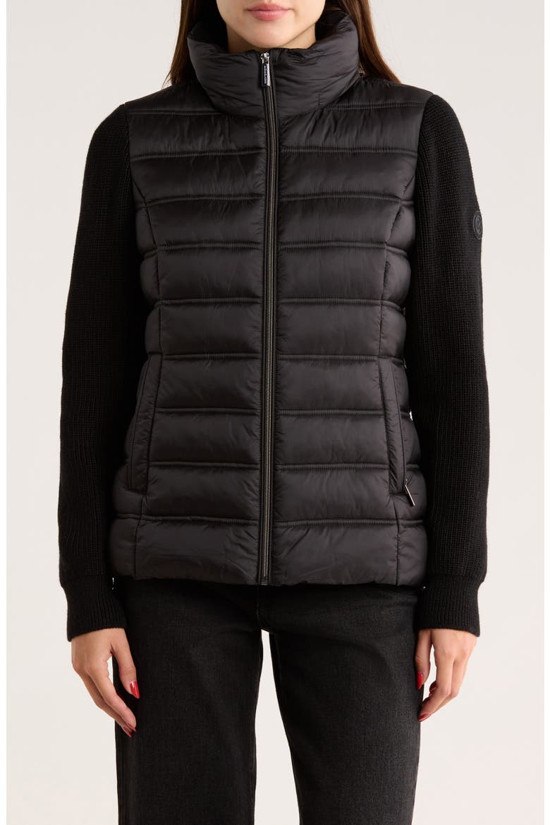 Knit Sleeve Puffer Jacket, Main, color, BLACK