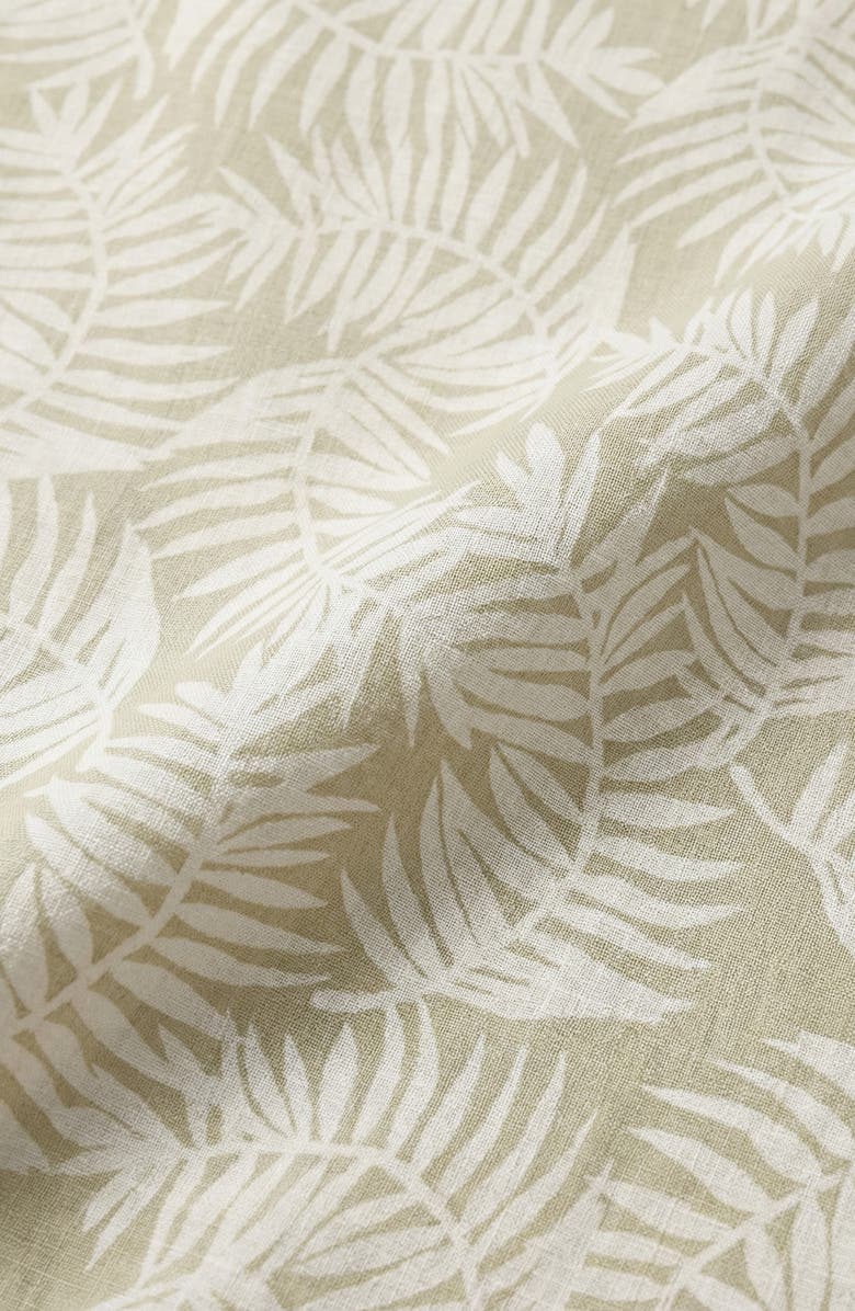 Report Collection Palm Leaf Print Short Sleeve Linen & Cotton Blend Button-Up Shirt, Alternate, color, Moss