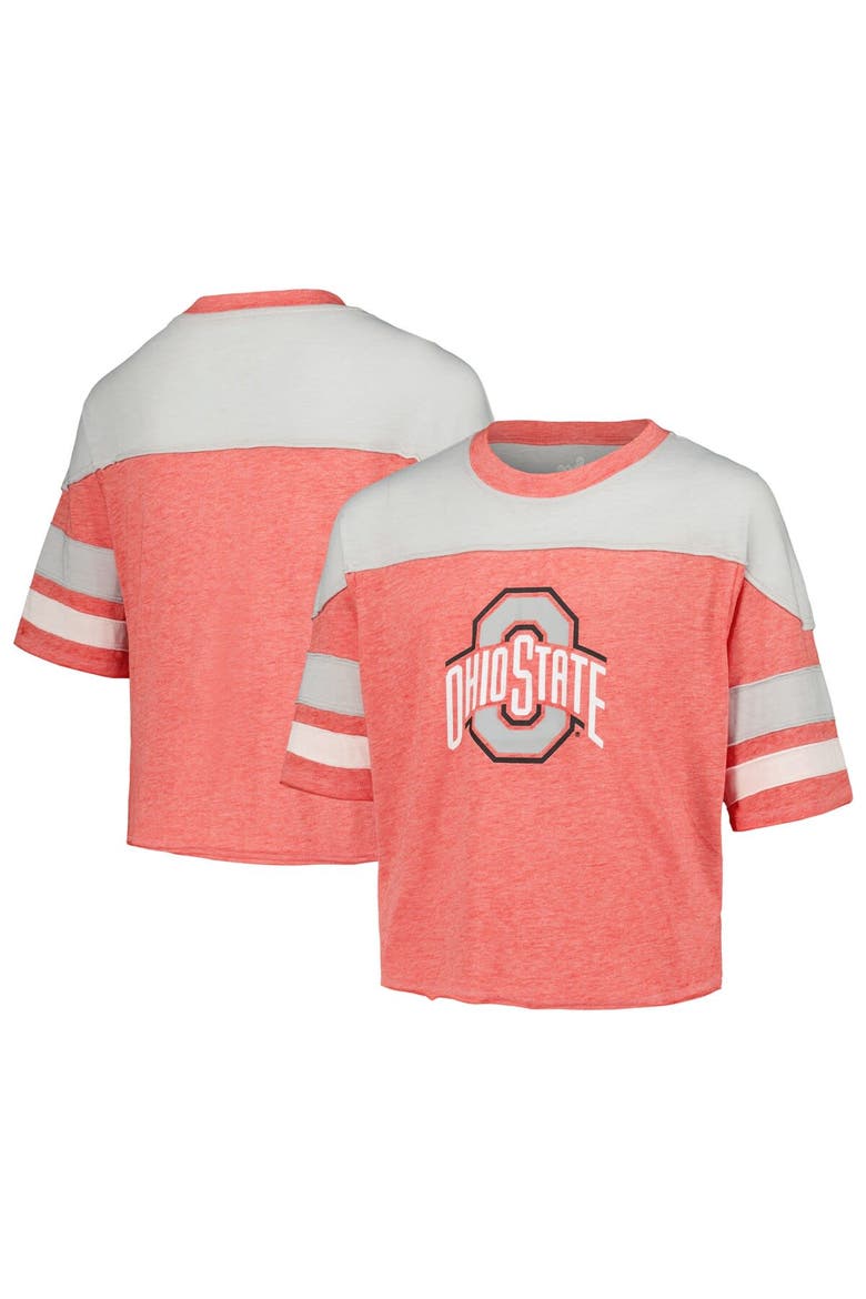Girls Youth Scarlet Ohio State Buckeyes Sunday Friday Sleeve Stripe Jersey T-Shirt, Main, color, Scarlet