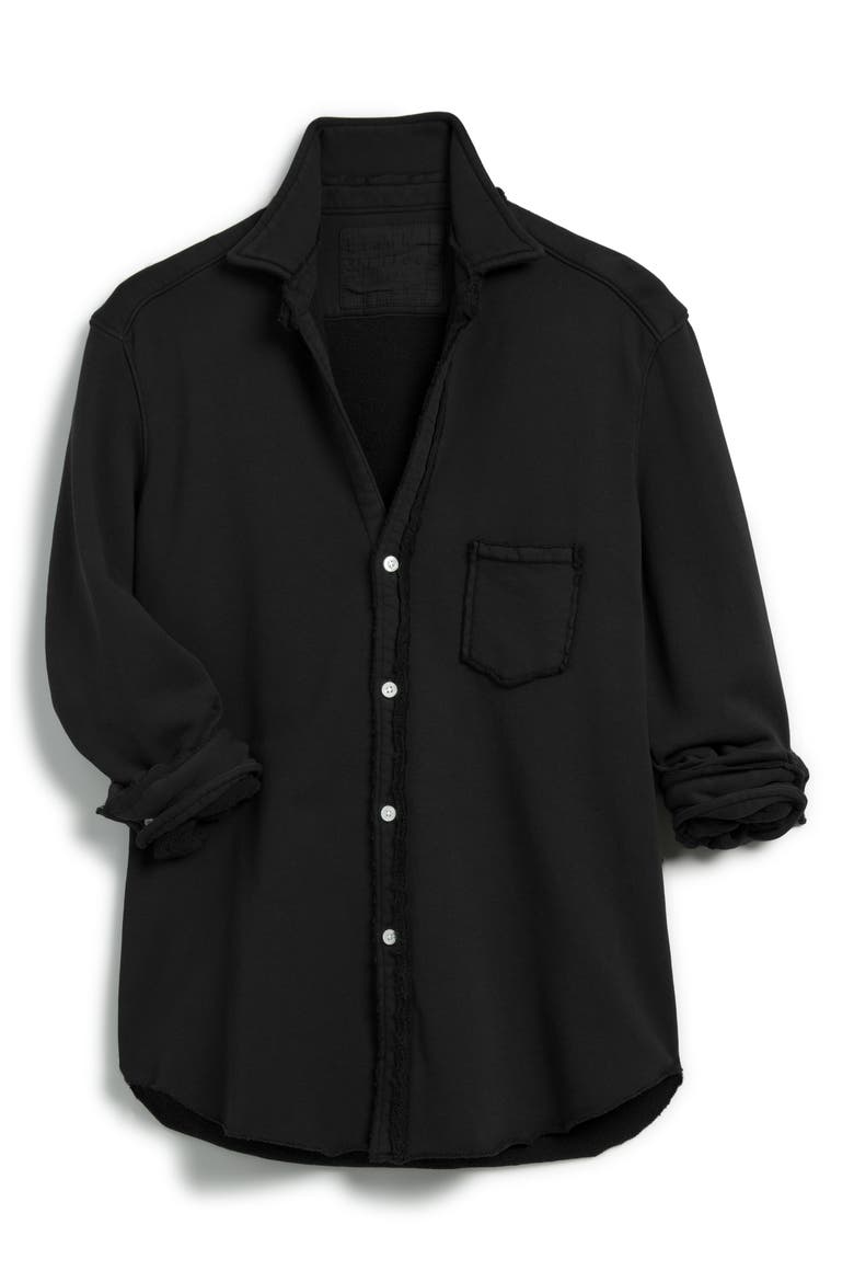 Eileen Relaxed Terry Button-Up Shirt, Main, color, BLACK