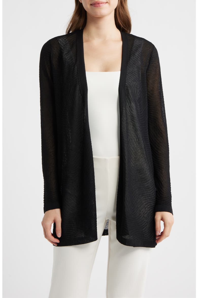 Texture Stitch Sheer Long Cardigan, Main, color, ANNE BLACK