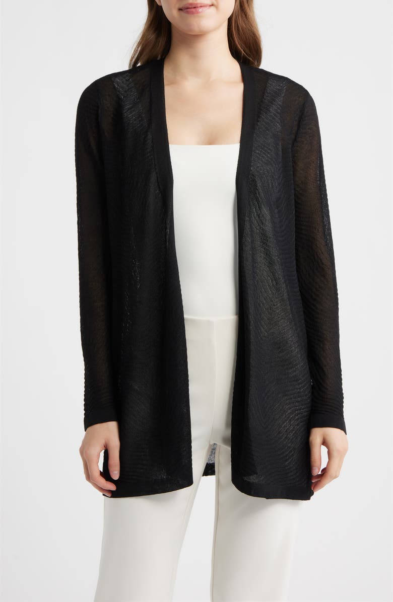 Anne Klein Texture Stitch Sheer Long Cardigan, Main, color, Anne Black