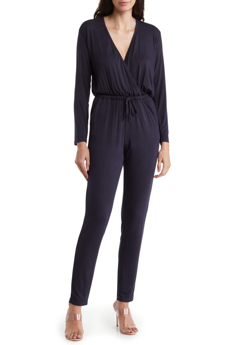 Wrap Tie Waist Capri Jumpsuit, Main, color, NAVY