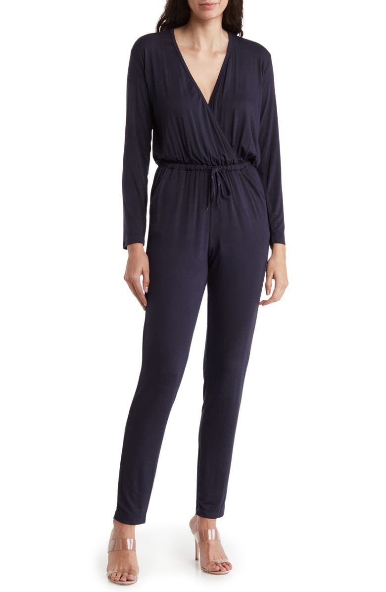 GO COUTURE Wrap Tie Waist Capri Jumpsuit, Main, color, Navy