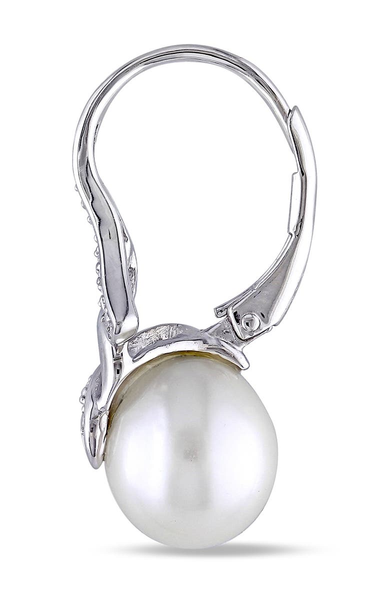 DELMAR Sterling Silver Diamond & 9.2mm Freshwater Pearl Earrings, Alternate, color, 