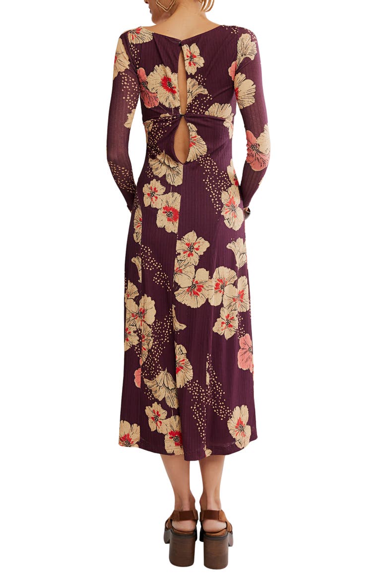 Calla Floral Long Sleeve Knit Midi Dress, Alternate, color, PLUM COMBO