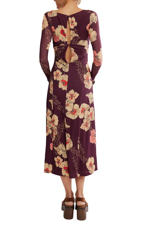 Free People Calla Floral Long Sleeve Knit Midi Dress In Brown