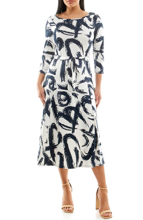 Crewneck Three-Quarter Sleeve Midi Dress