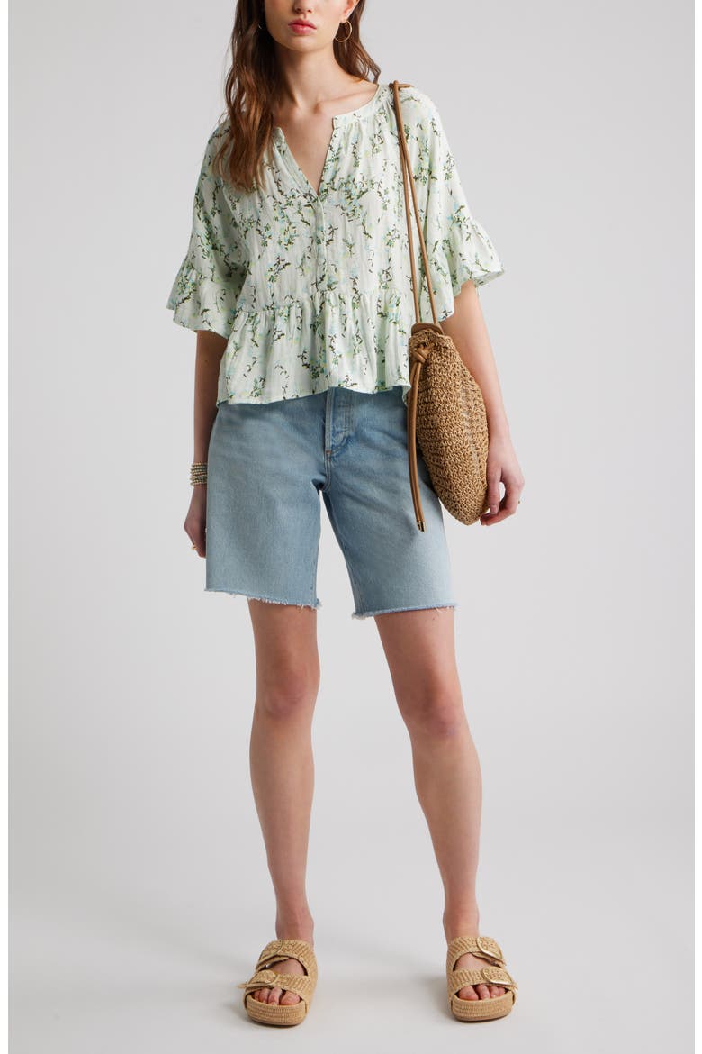 Ruffle Peplum Top, Alternate, color, IVORY- BLUE LILIBET FLORAL