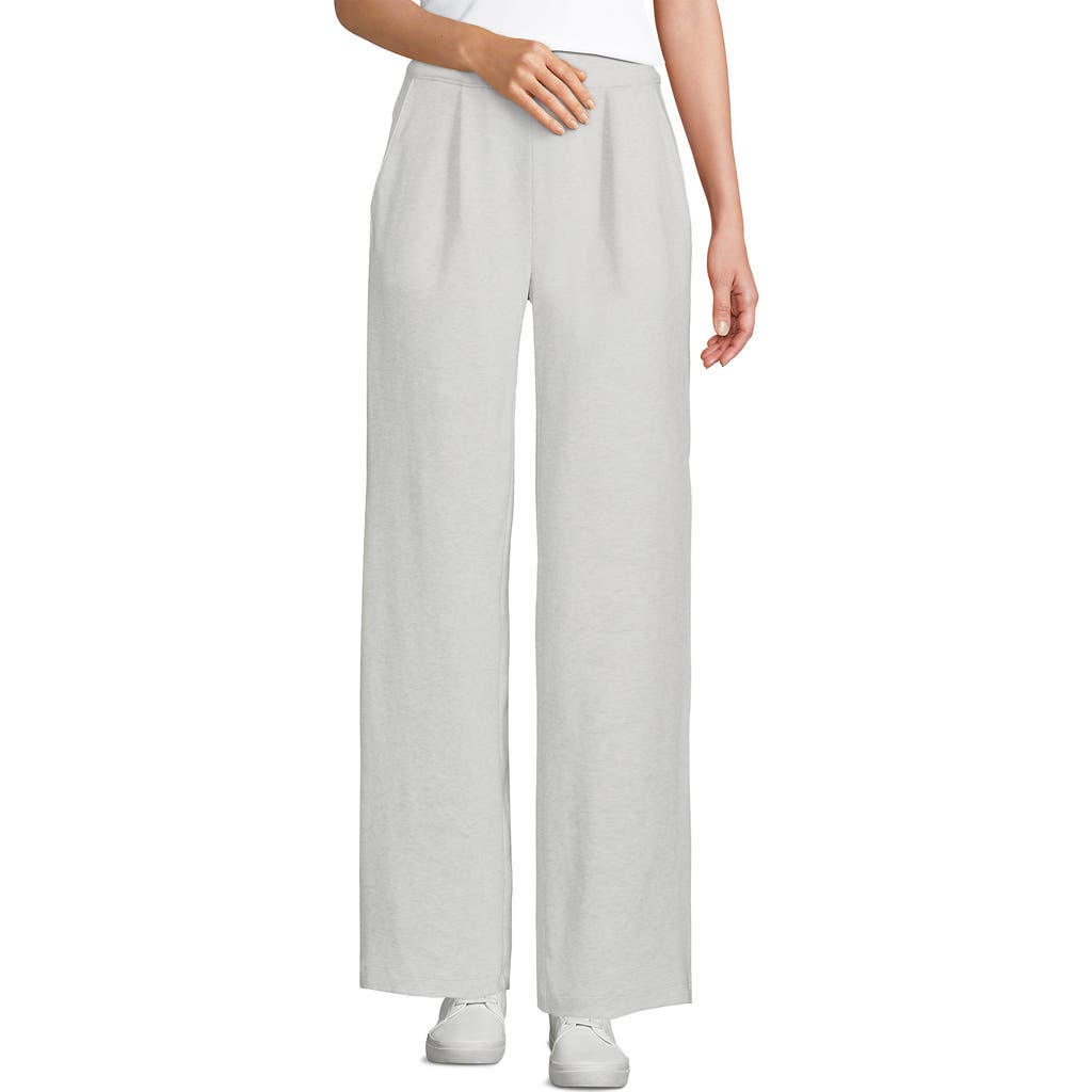 Lands' End Knit High Rise Pleated Wide Leg Pants In Soft Light Gray Heather