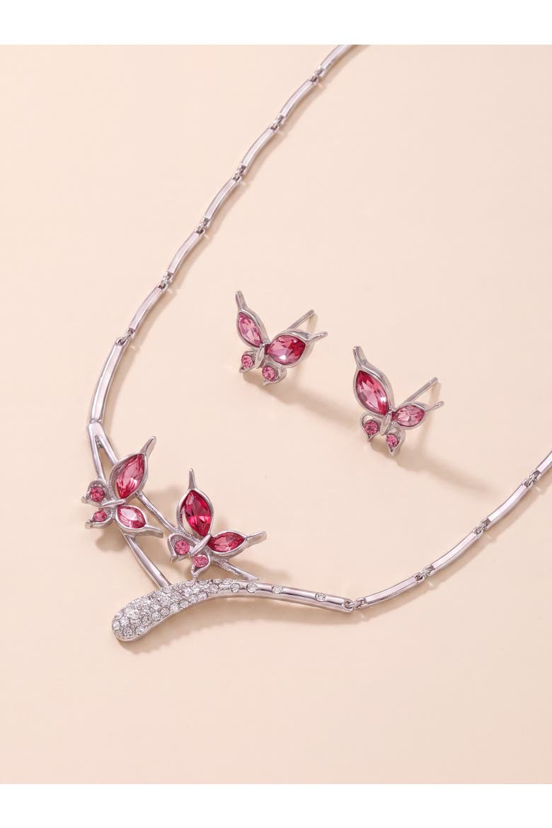 Butterfly Necklace and Earrings Set, Alternate, color, Pink