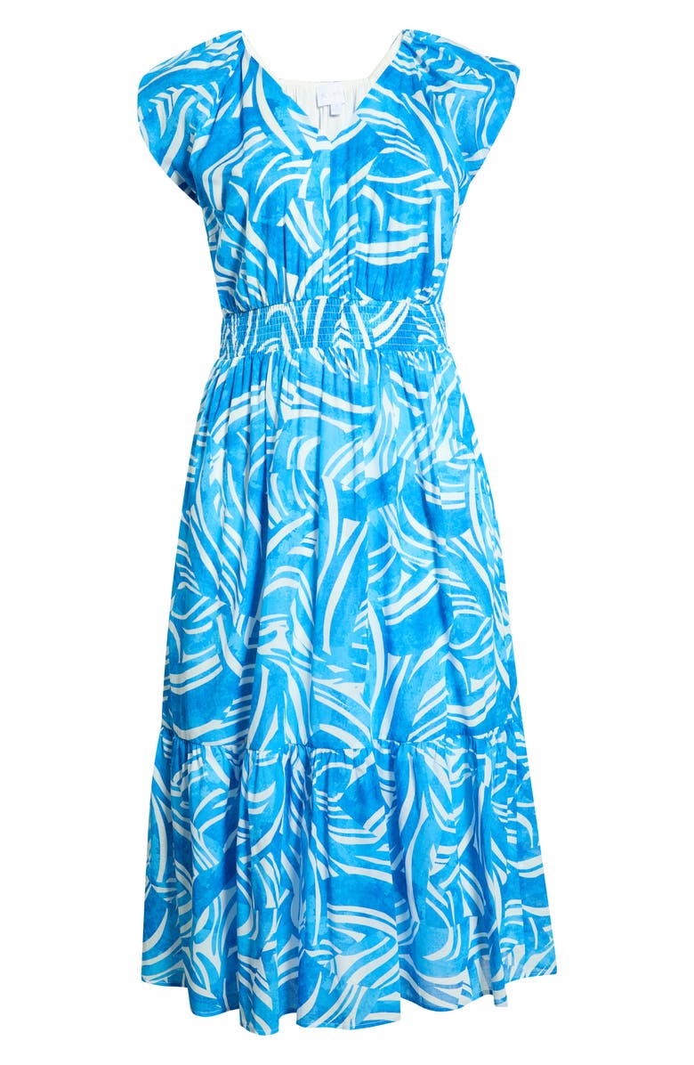 SUGARLIPS Canton Tropics Mecily Smocked Waist Cotton Maxi Dress, Alternate, color, White-Blue-Multi