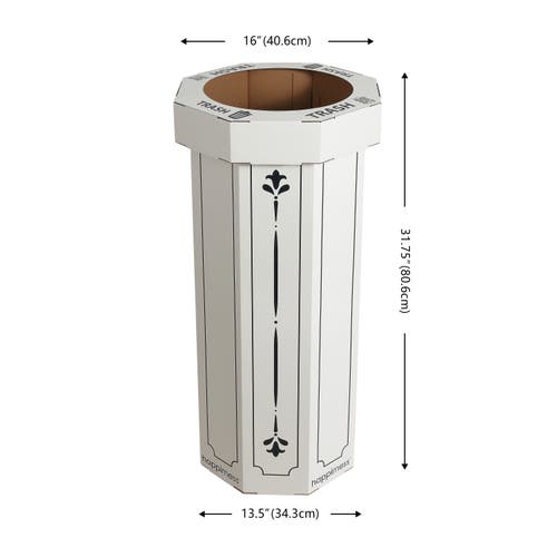 Happimess Fleur 25-gallon Classic Disposable Corrugated Cardboard Event Trash Can And Recycling Bin In White