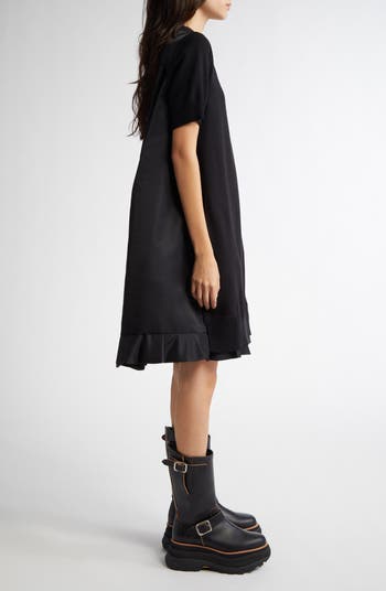 Sacai Short Sleeve Mixed Media Minidress | Nordstrom