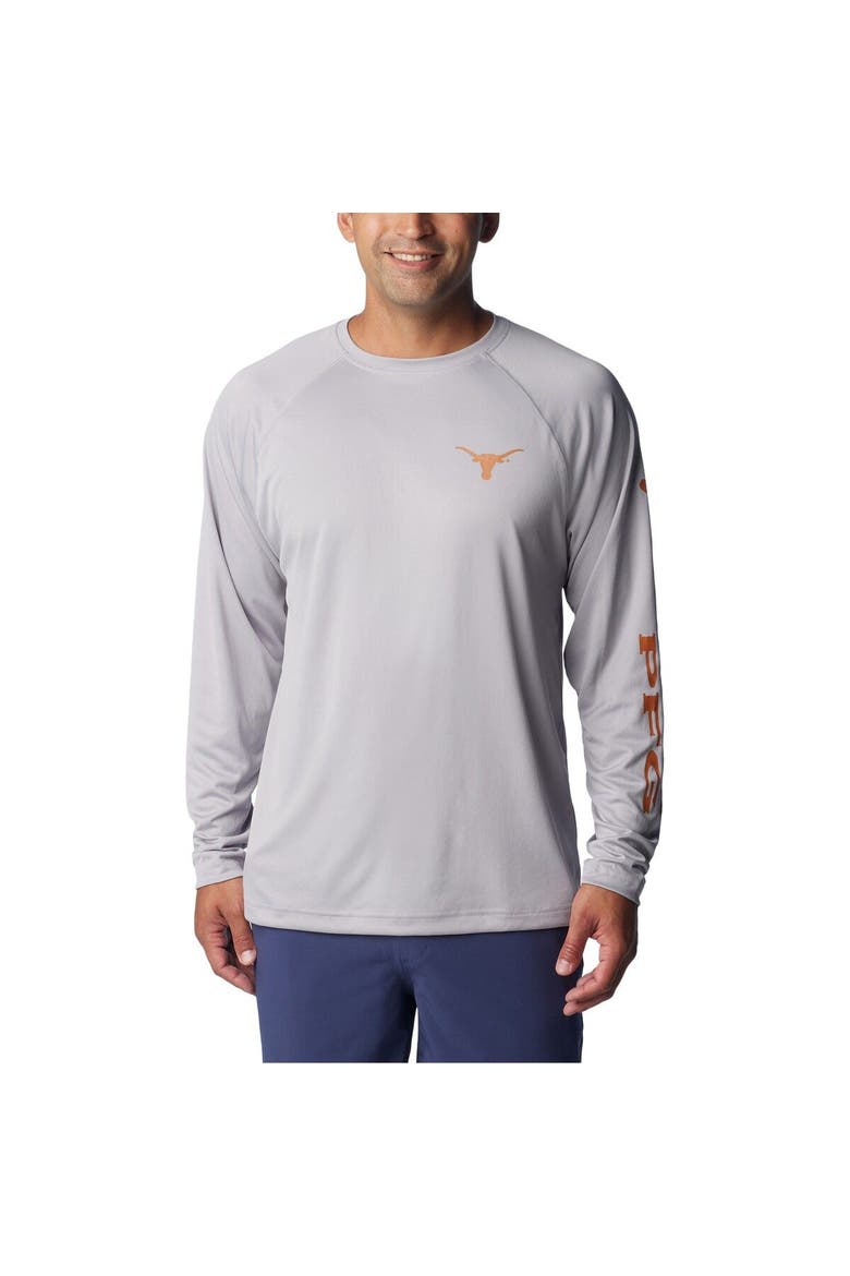 Men's Columbia Gray Texas Longhorns Terminal Tackle Omni-Shade Raglan Long Sleeve T-Shirt, Main, color, Gray