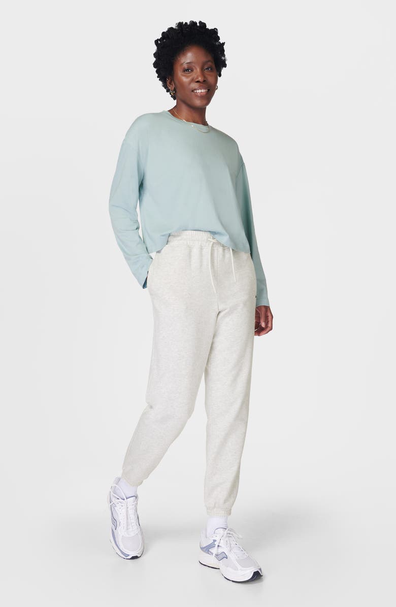 Sweaty Betty Essential Long Sleeve Boxy Crop Top, Alternate, color, Muted Teal Blue