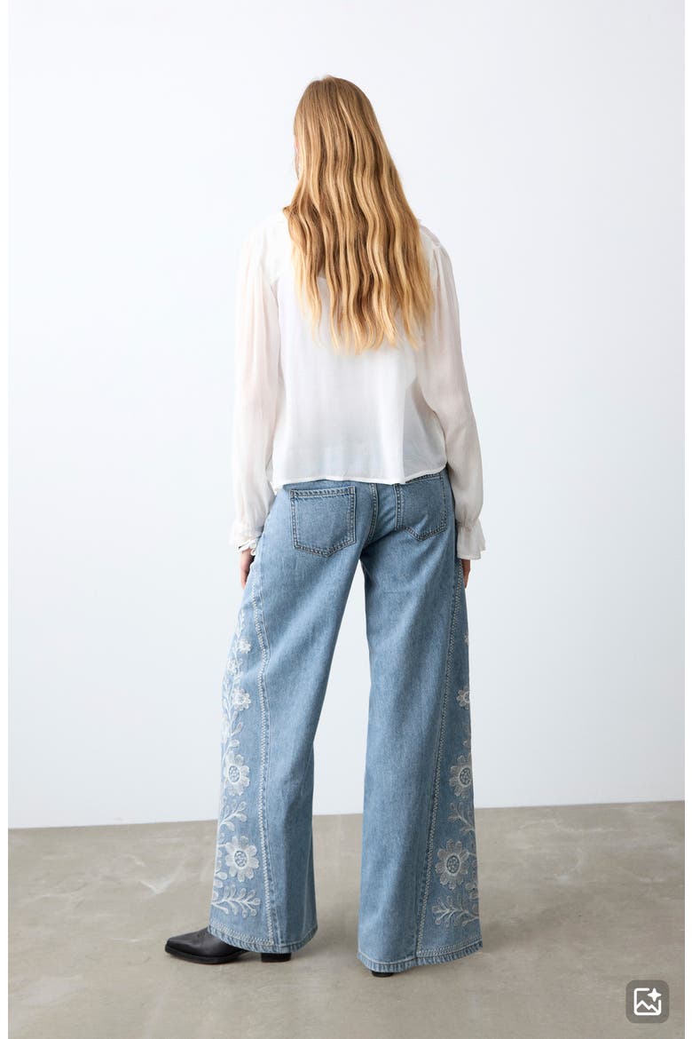 Embroidered Wide Leg Jeans, Alternate, color, MEDIUM BLUE