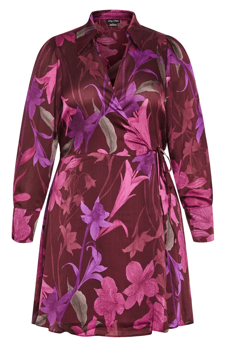 City Chic Maelynn Print Long Sleeve Wrap Dress, Alternate, color, Purple