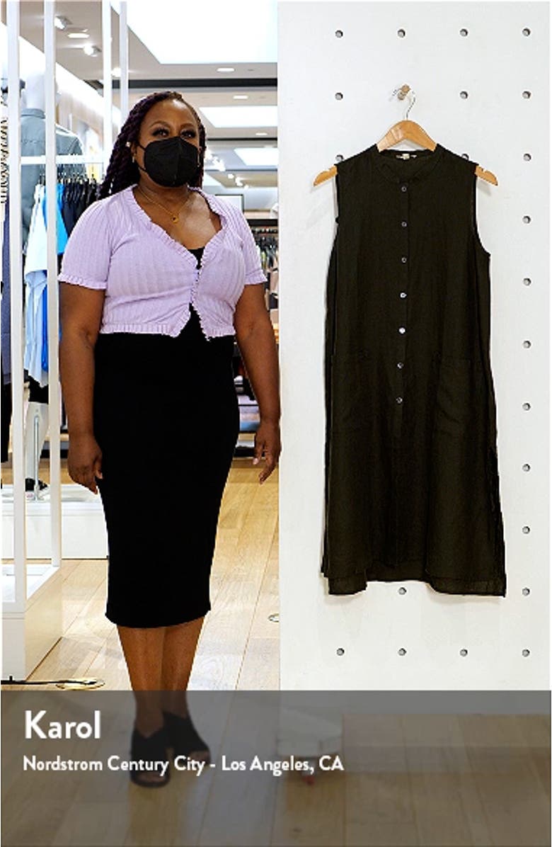 Mandarin Collar Sleeveless Organic Linen Tunic Dress, sales video thumbnail