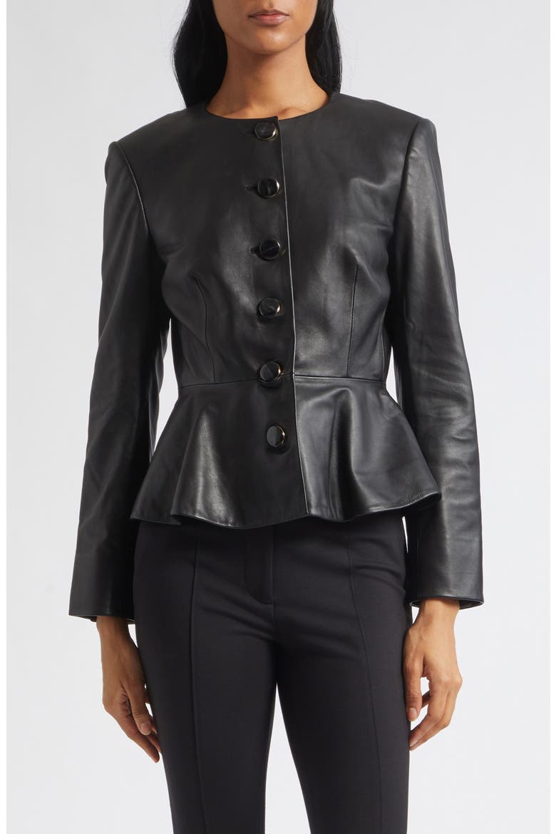 Quinn Leather Peplum Jacket, Main, color, BLACK